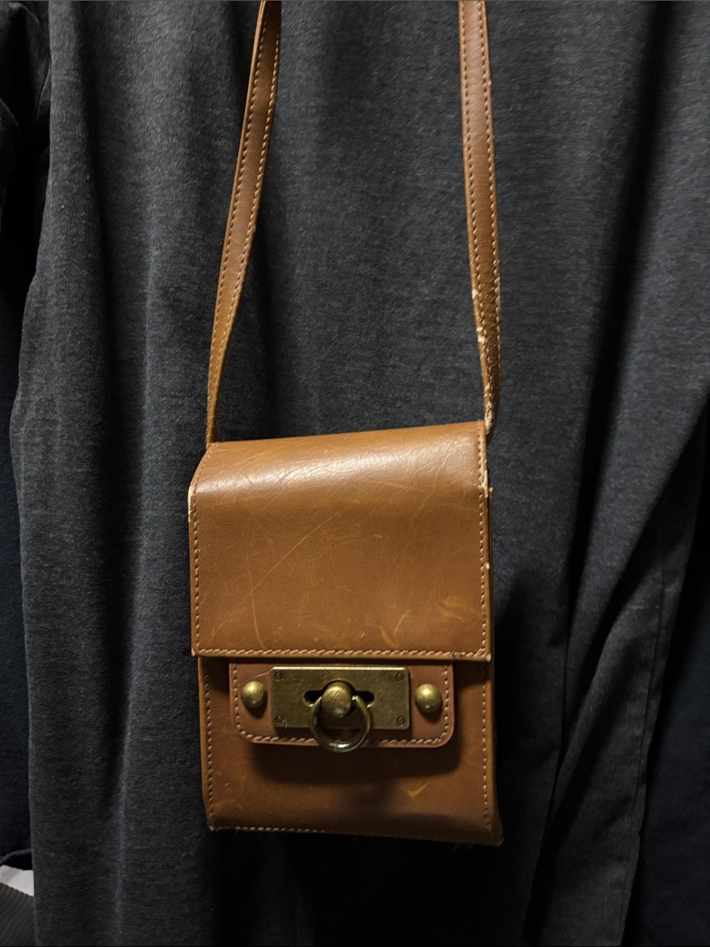 Brown Faux Leather Crossbody Shoulder Bag - Classic Travel Pouch